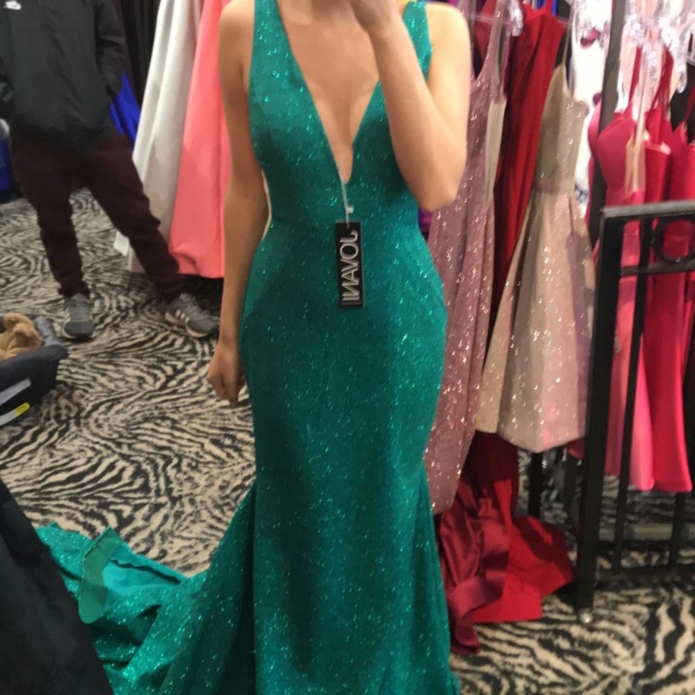 Jovani jade green fitted prom dress